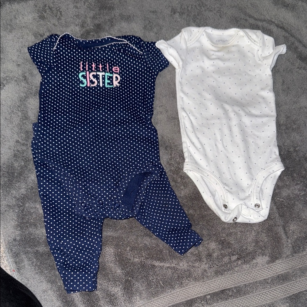 Carter's Navy and White Polka Dot Little Sister Onesie